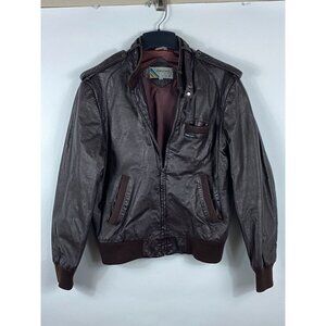 VTG 80s Members Only Europe Craft Full Zip Leather Bomber Jacket Brown 42 F77